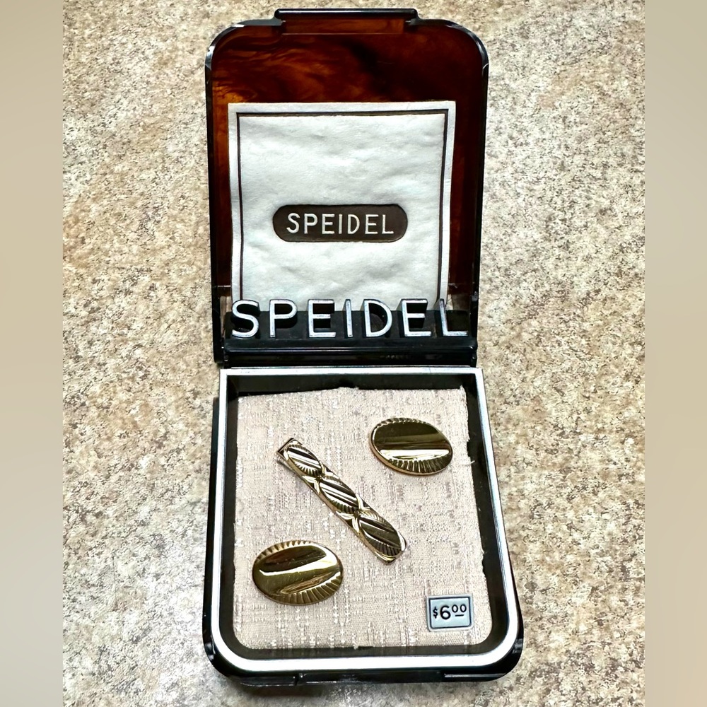 SPEIDEL GOLD CUFFLINKS & TIE BAR IN ORIGINAL BOX